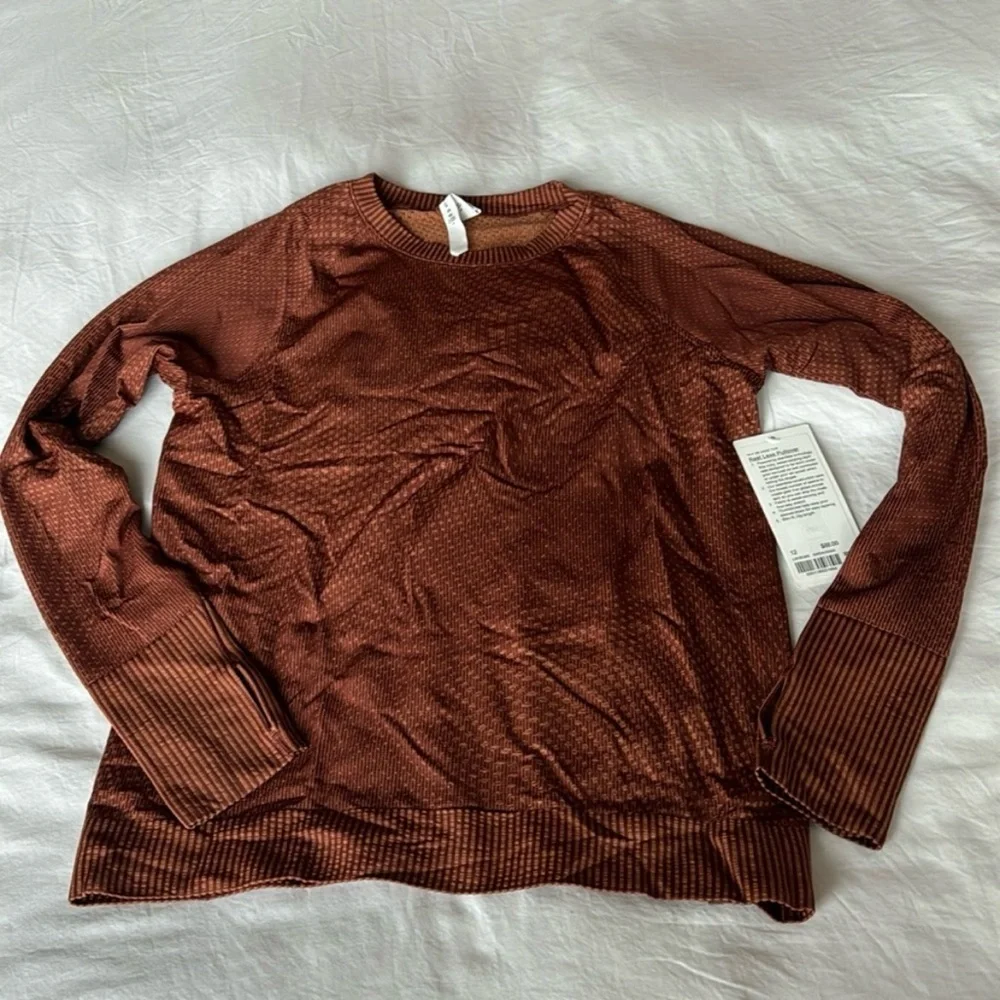 NWT Lululemon Grid Warp Date Brown / Desert Sun Rest Less Pullover size 12 - Picture 2 of 6